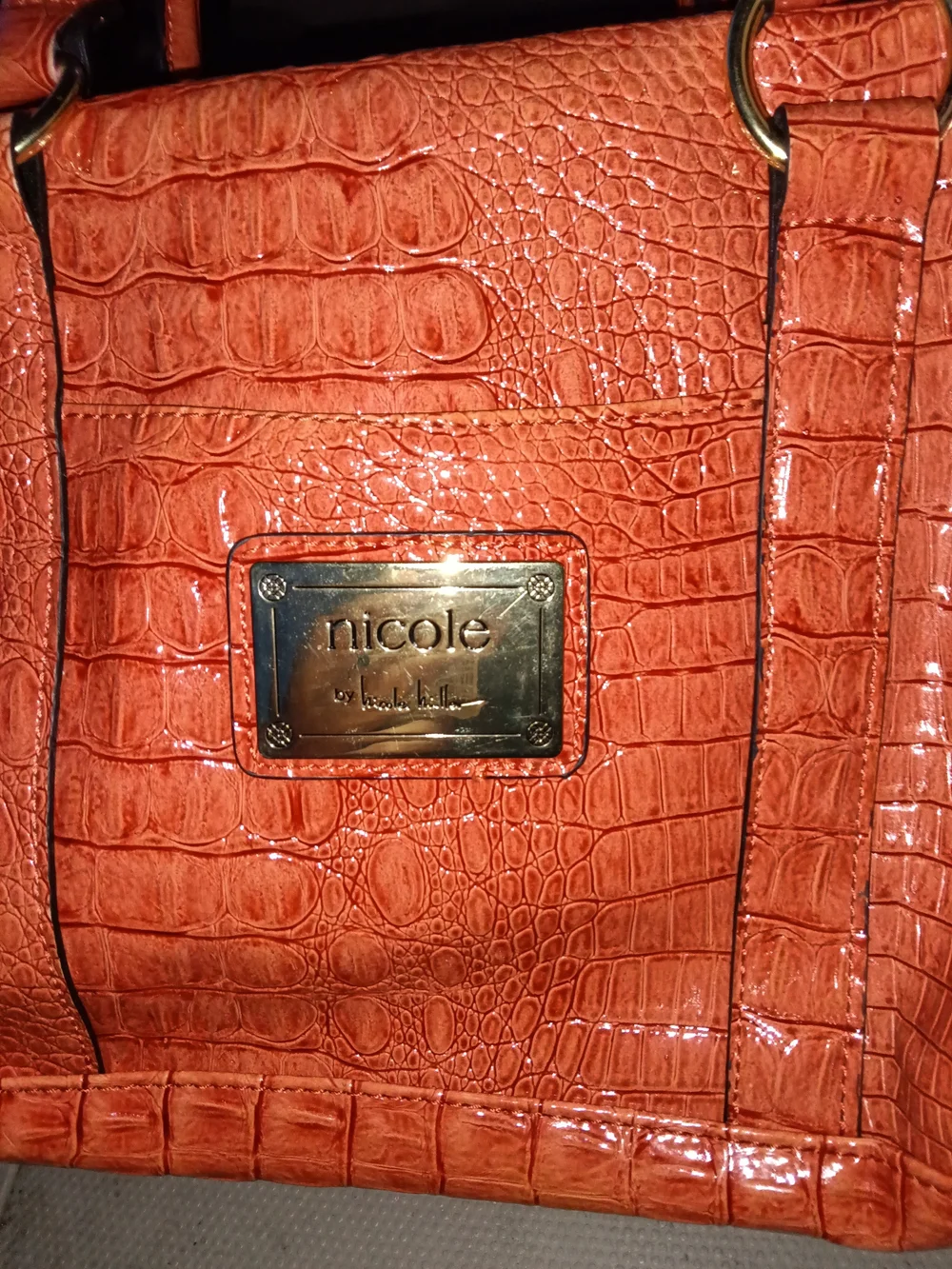 Nicole Miller Orange Croc-Embossed Satchel